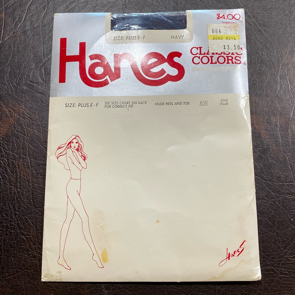 Hanes Classic Colors Sheer Pantyhose Size E-F Plus Navy Nude Heel and Toe